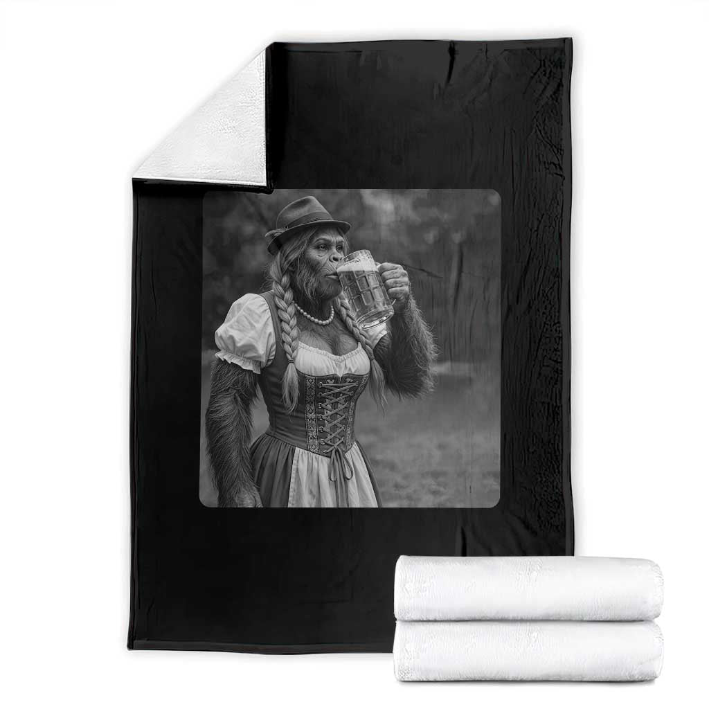 Bigfoot Oktoberfest Throw Blanket Vintage Dirndl German Beer Festival Humor