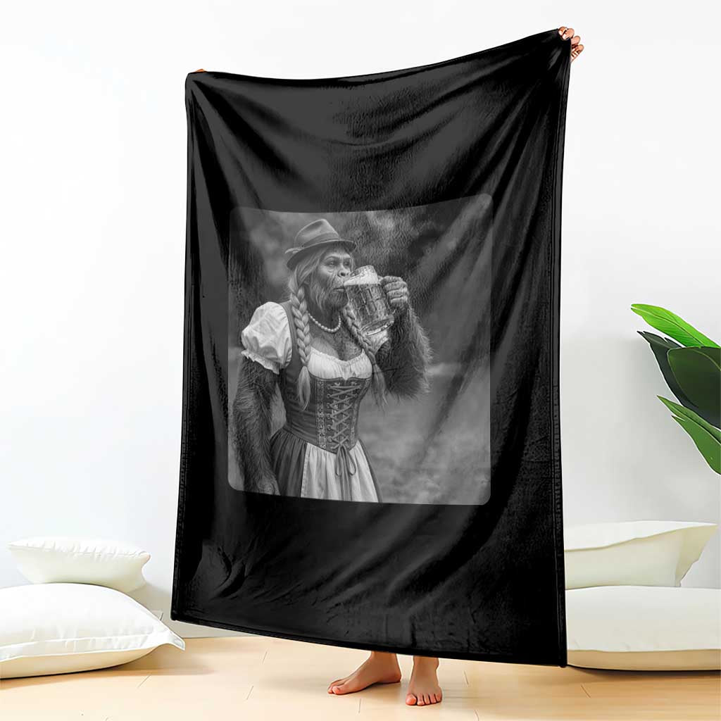 Bigfoot Oktoberfest Throw Blanket Vintage Dirndl German Beer Festival Humor