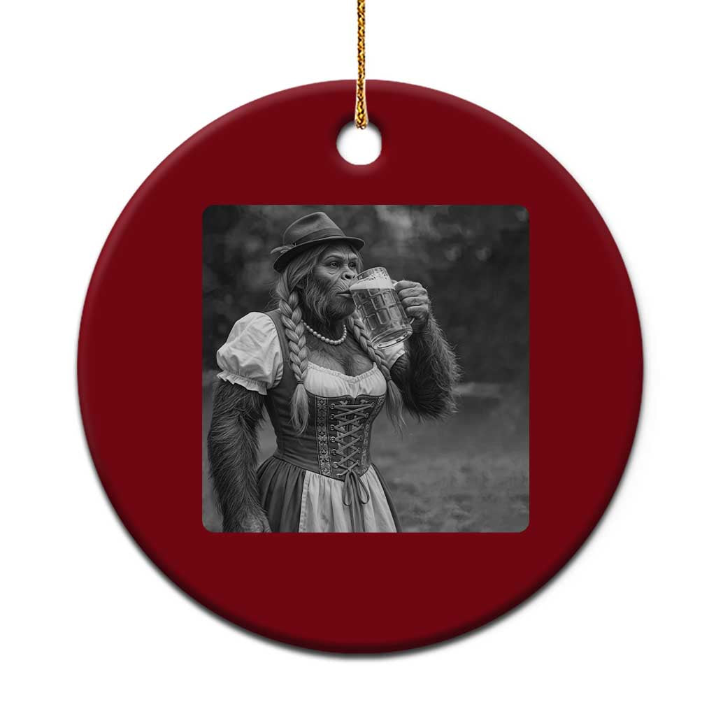 Bigfoot Oktoberfest Ceramic Ornament Vintage Dirndl German Beer Festival Humor