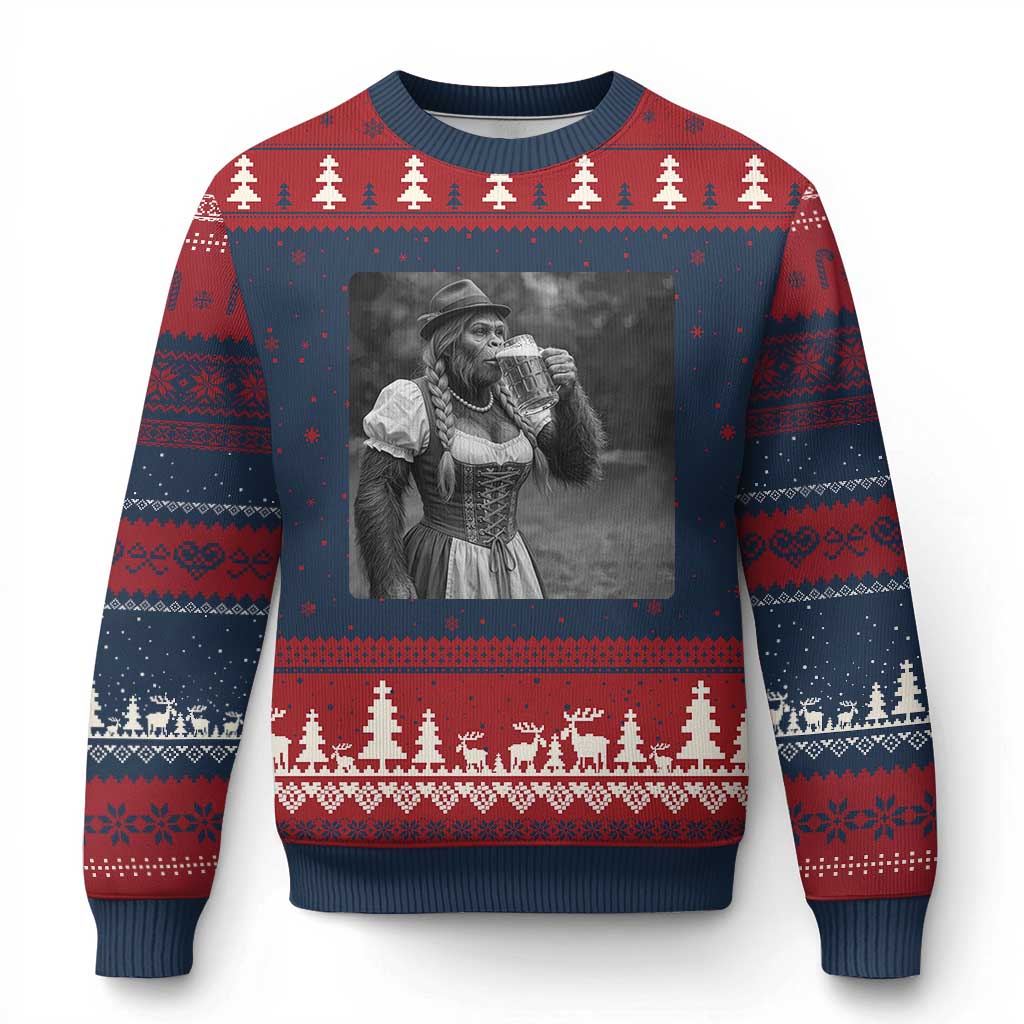 Bigfoot Oktoberfest Ugly Christmas Sweater Vintage Dirndl German Beer Festival Humor