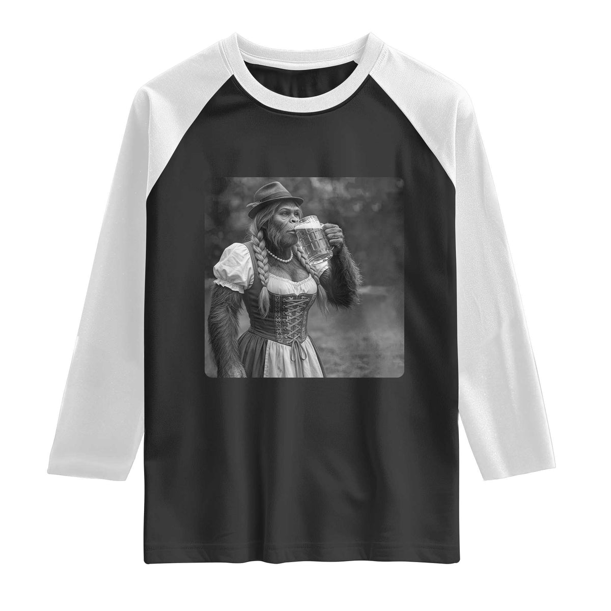 Bigfoot Oktoberfest Raglan Shirt Vintage Dirndl German Beer Festival Humor