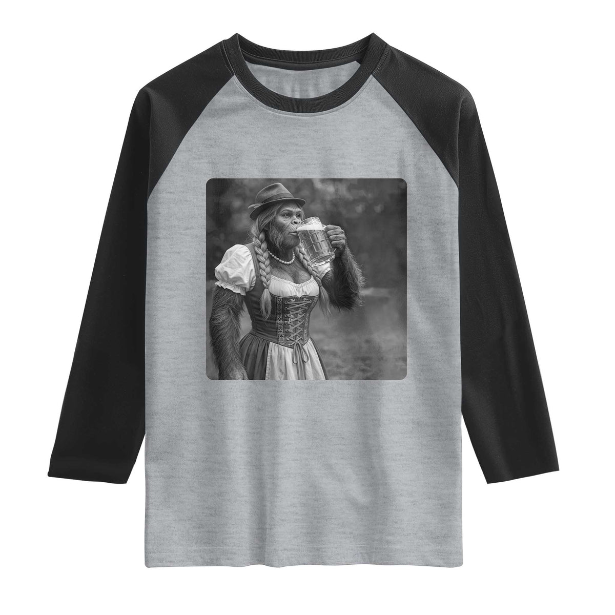 Bigfoot Oktoberfest Raglan Shirt Vintage Dirndl German Beer Festival Humor