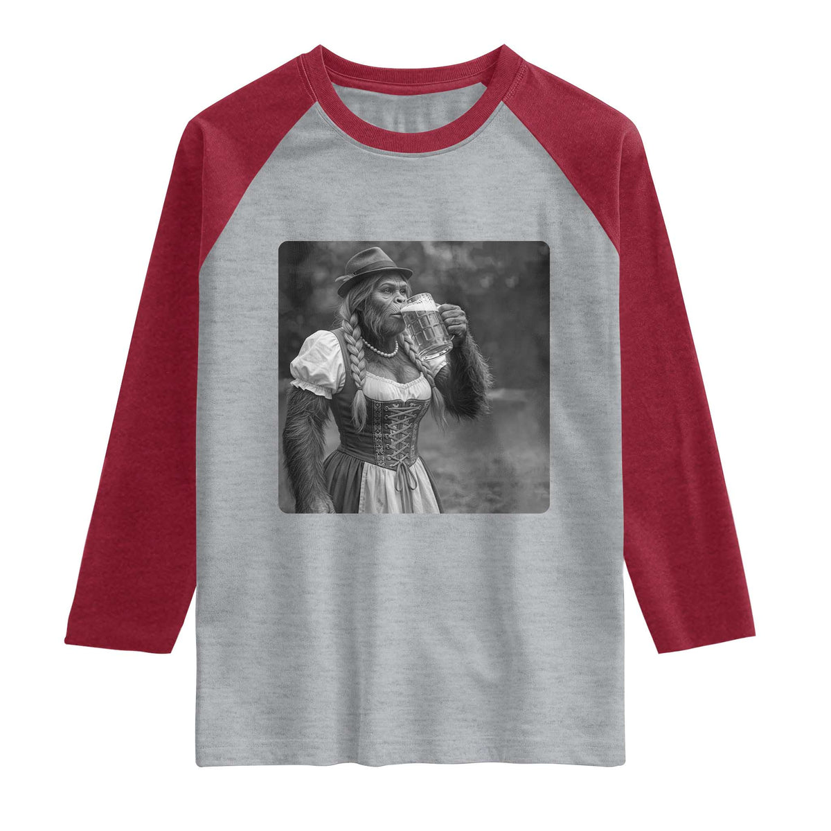 Bigfoot Oktoberfest Raglan Shirt Vintage Dirndl German Beer Festival Humor
