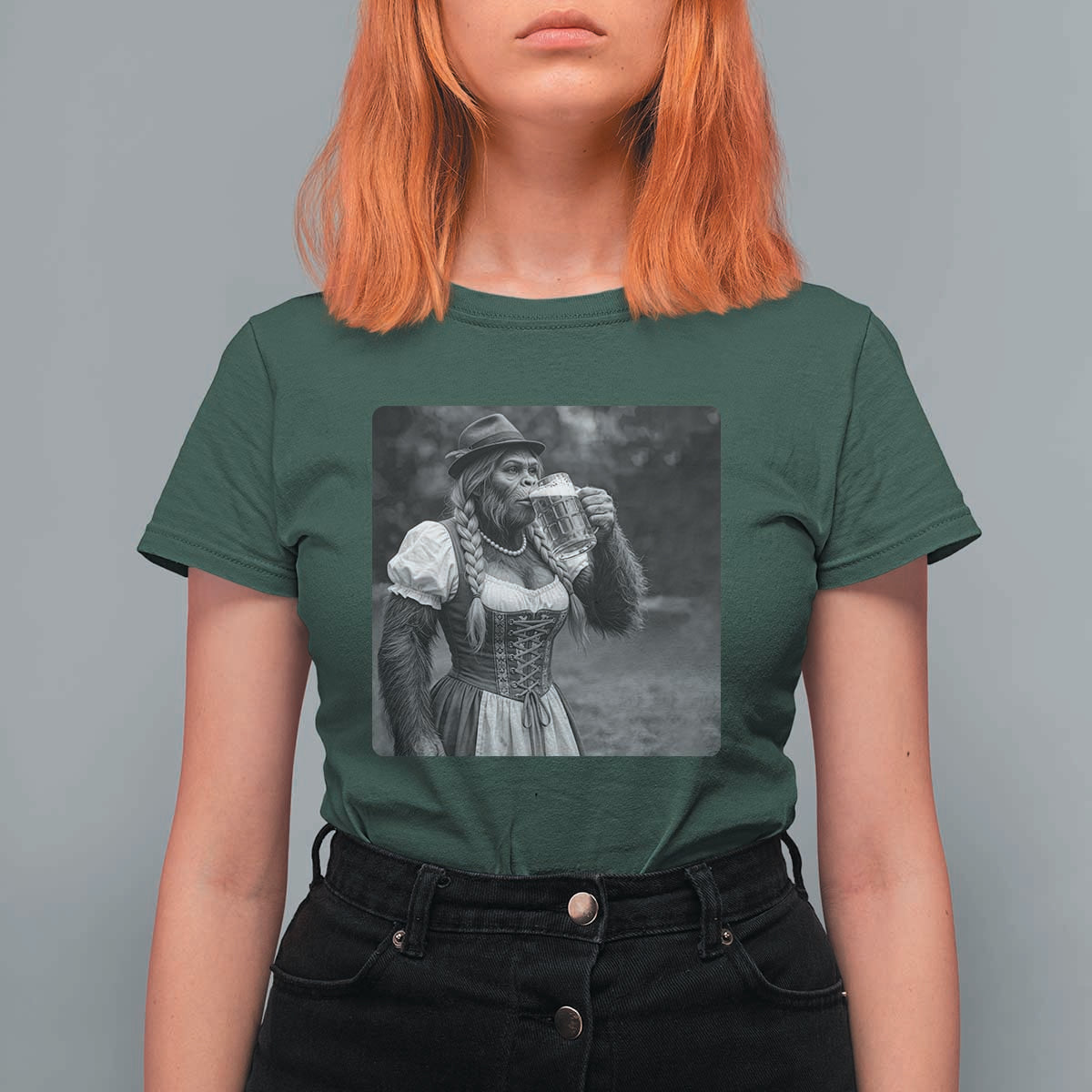 Bigfoot Oktoberfest T Shirt For Women Vintage Dirndl German Beer Festival Humor