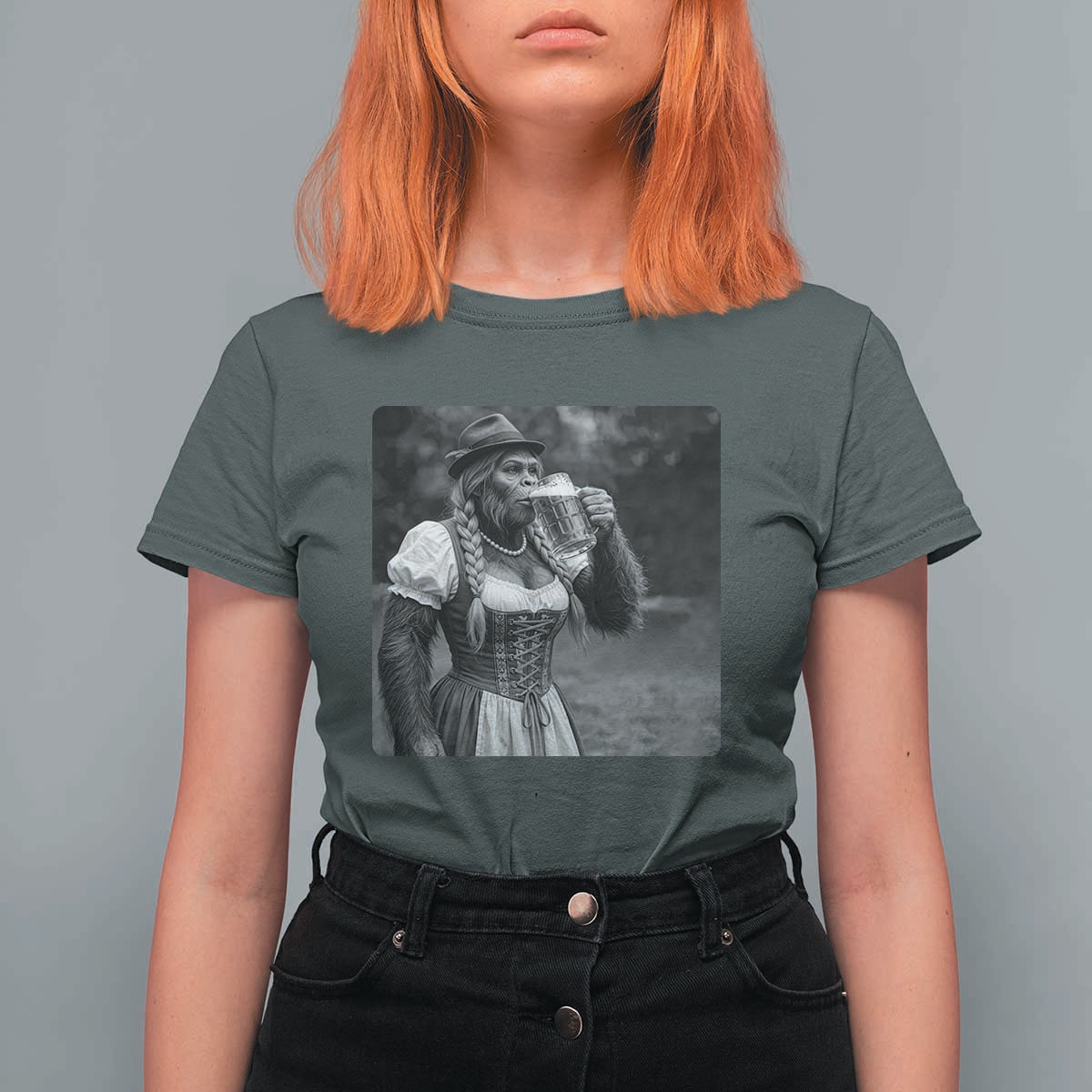 Bigfoot Oktoberfest T Shirt For Women Vintage Dirndl German Beer Festival Humor