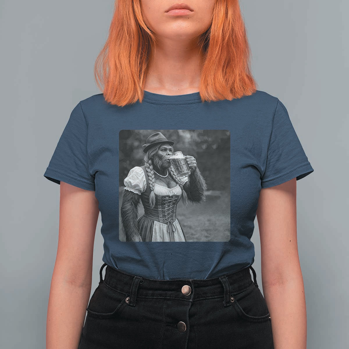 Bigfoot Oktoberfest T Shirt For Women Vintage Dirndl German Beer Festival Humor