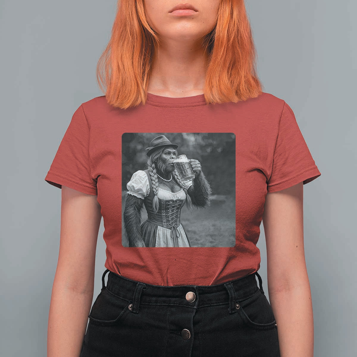 Bigfoot Oktoberfest T Shirt For Women Vintage Dirndl German Beer Festival Humor