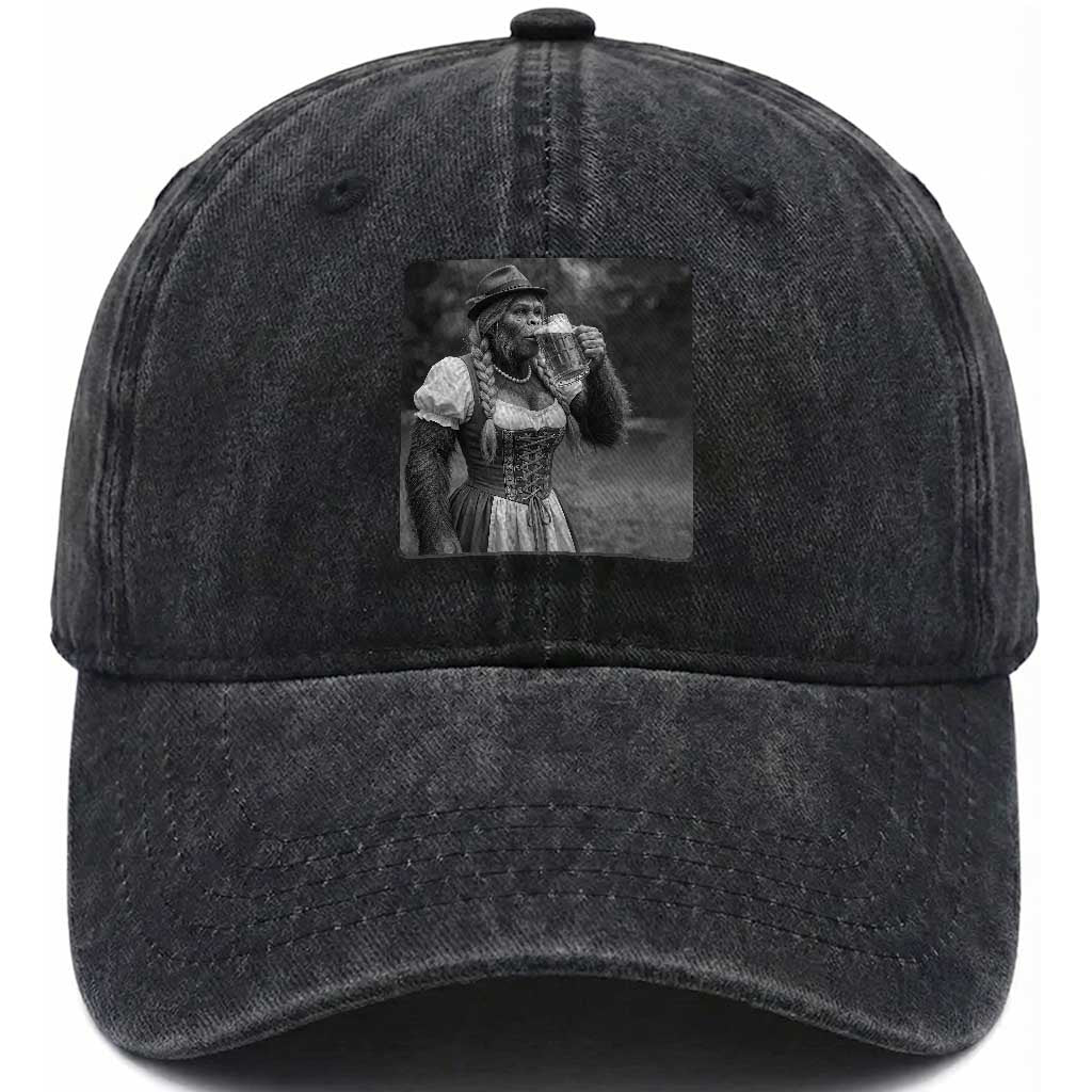 Bigfoot Oktoberfest Washed Cotton Baseball Cap Vintage Dirndl German Beer Festival Humor