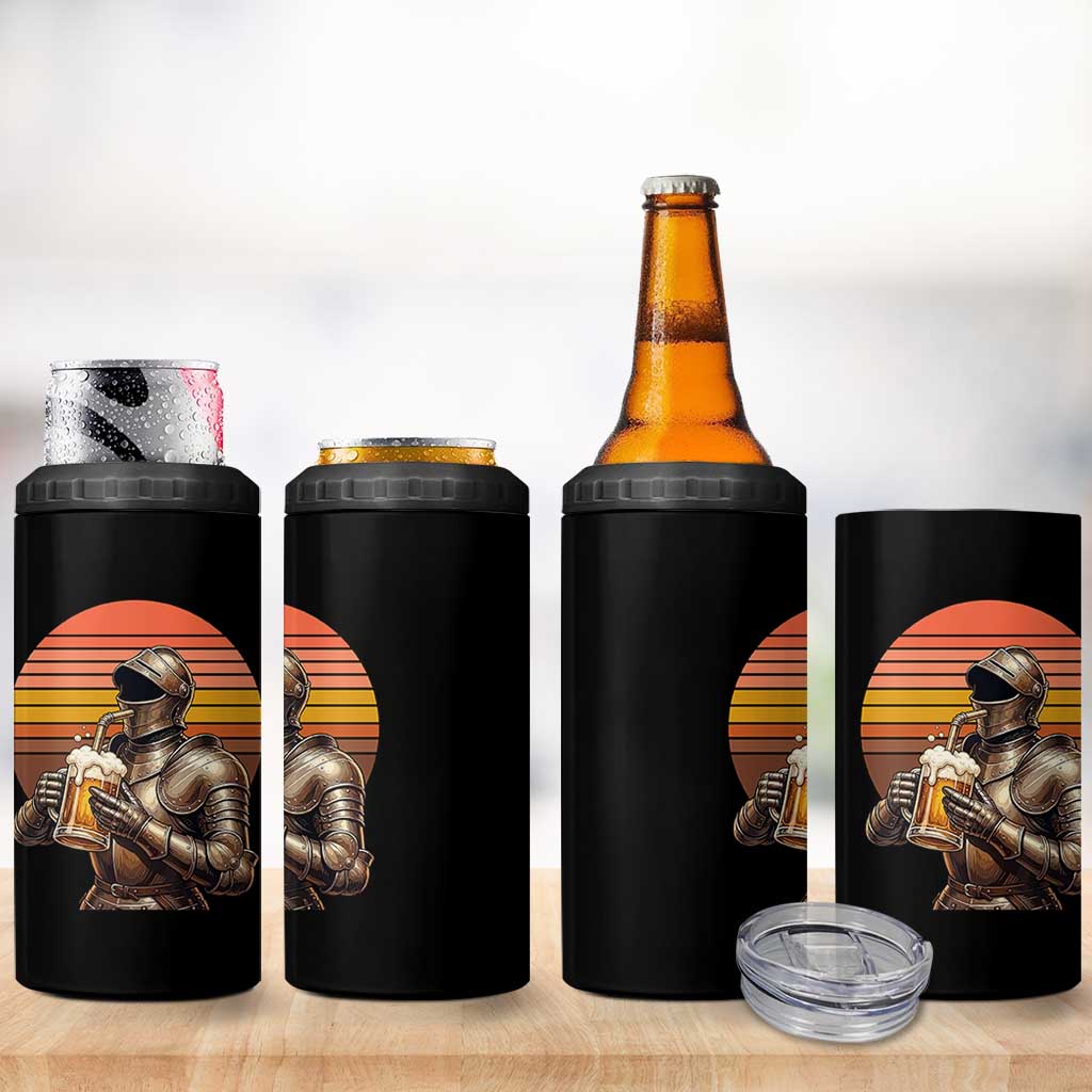 Funny Medieval Renaissance Drinker 4 in 1 Can Cooler Tumbler Vintage Knight In Armor Beer Lover