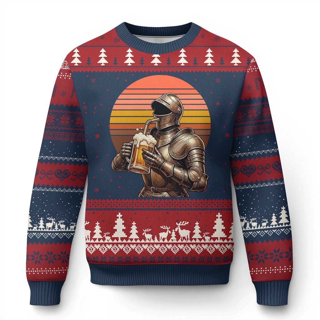 Funny Medieval Renaissance Drinker Ugly Christmas Sweater Vintage Knight In Armor Beer Lover