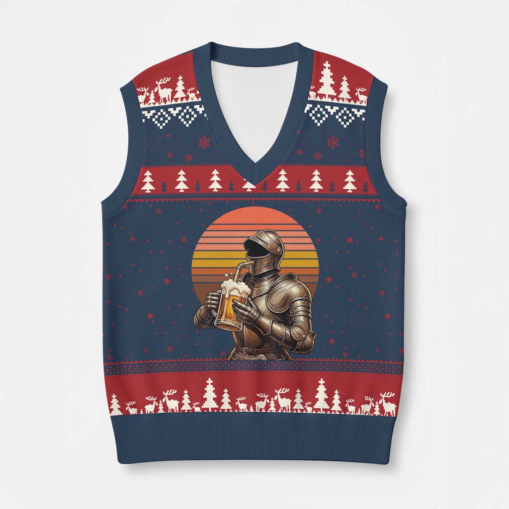 Funny Medieval Renaissance Drinker V-Neck Knit Sweater Vest Vintage Knight In Armor Beer Lover