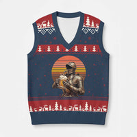 Funny Medieval Renaissance Drinker V-Neck Knit Sweater Vest Vintage Knight In Armor Beer Lover