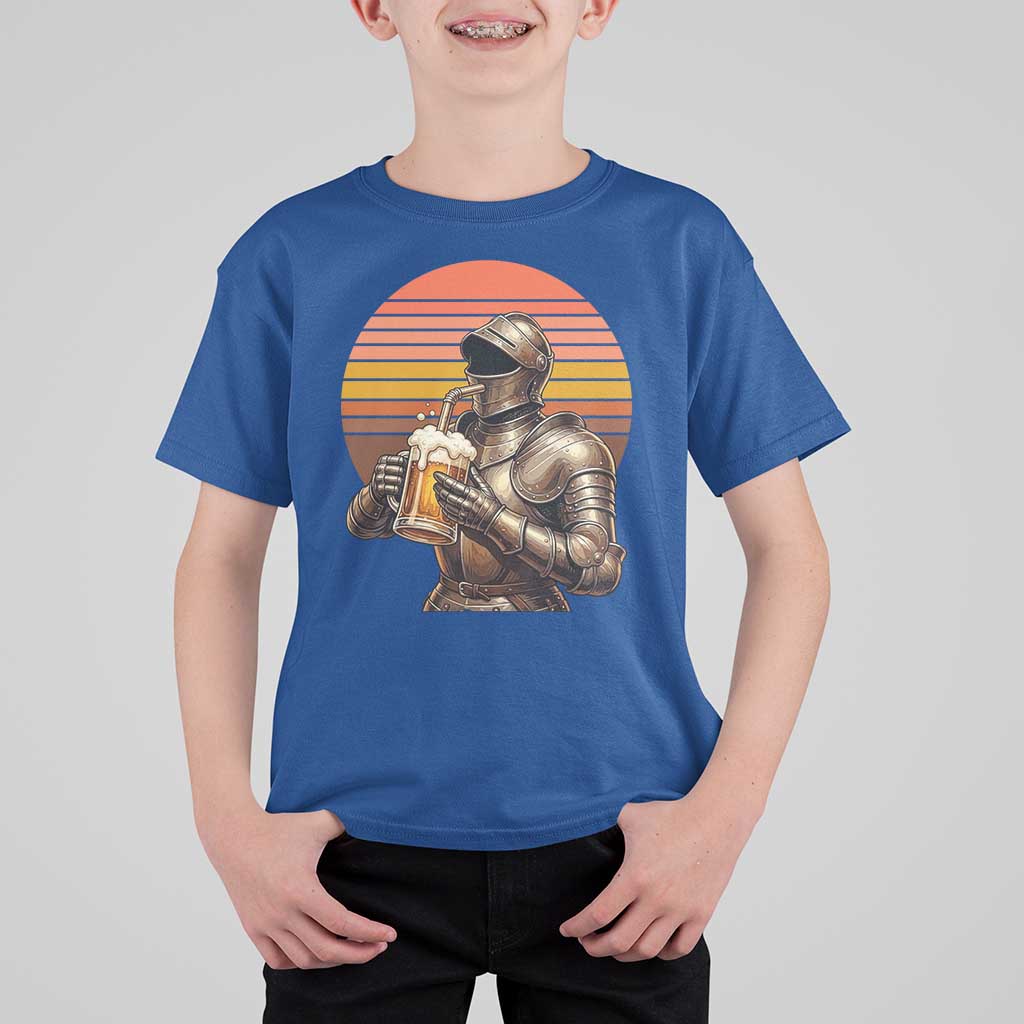 Funny Medieval Renaissance Drinker T Shirt For Kid Vintage Knight In Armor Beer Lover