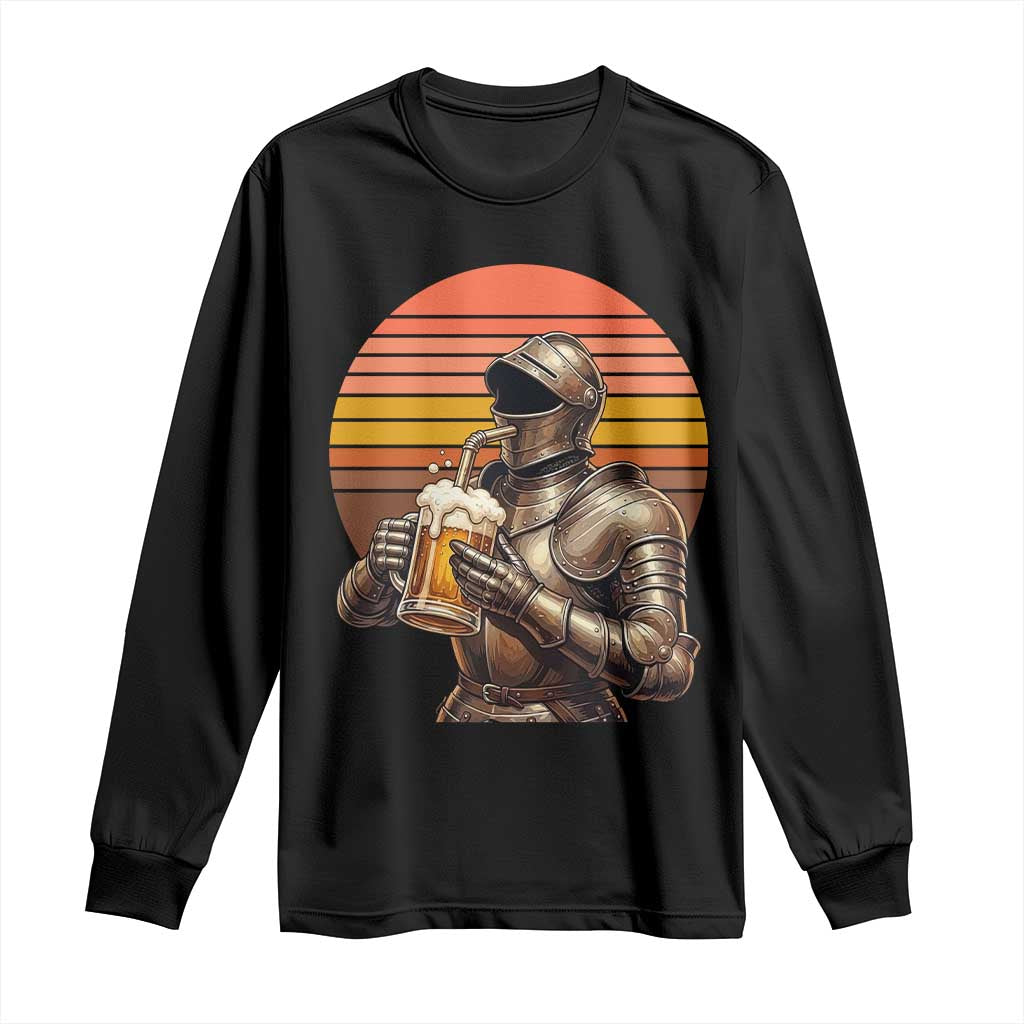 Funny Medieval Renaissance Drinker Long Sleeve Shirt Vintage Knight In Armor Beer Lover