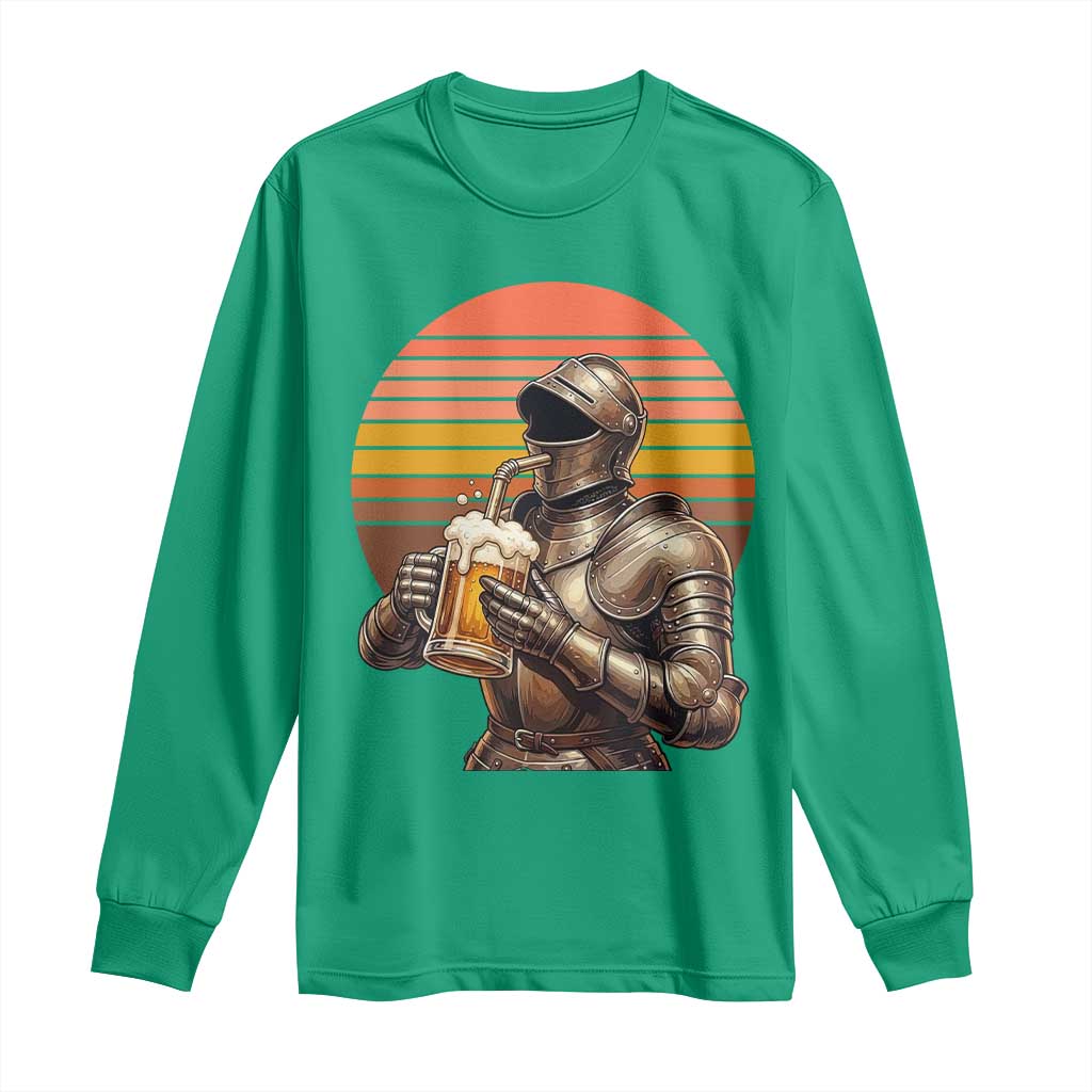 Funny Medieval Renaissance Drinker Long Sleeve Shirt Vintage Knight In Armor Beer Lover