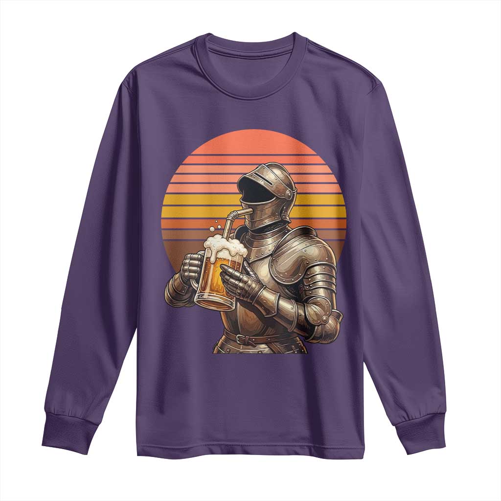 Funny Medieval Renaissance Drinker Long Sleeve Shirt Vintage Knight In Armor Beer Lover