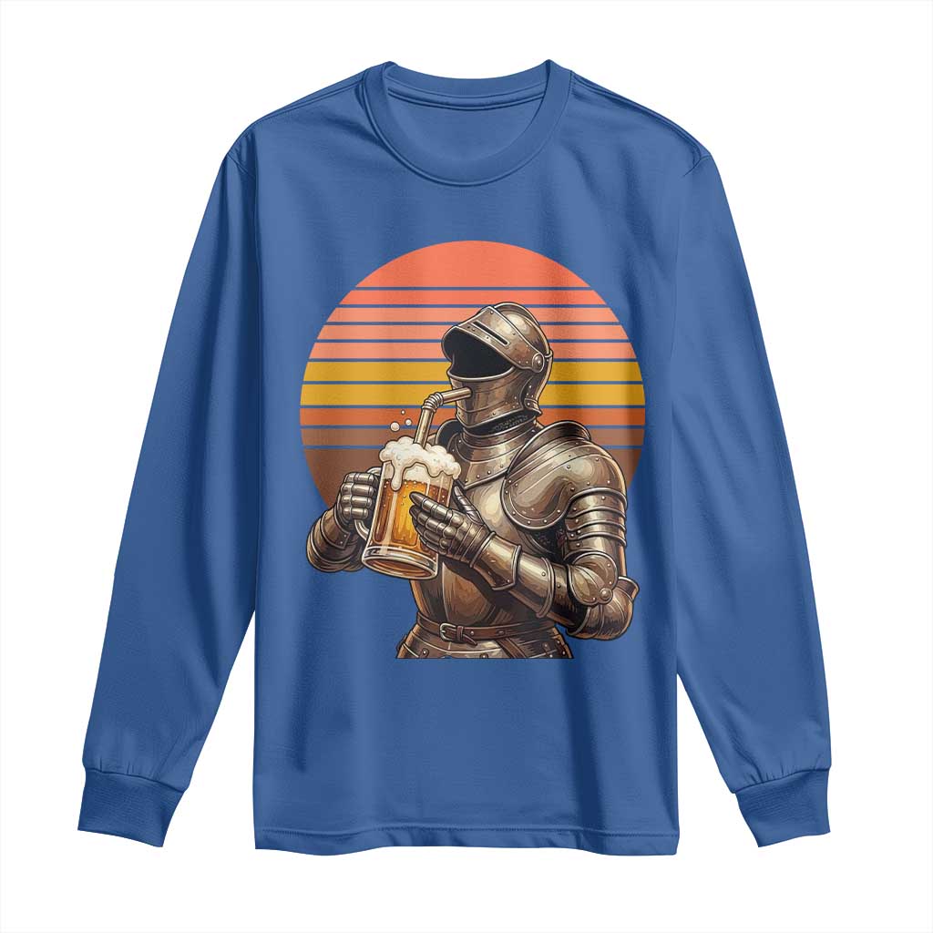 Funny Medieval Renaissance Drinker Long Sleeve Shirt Vintage Knight In Armor Beer Lover