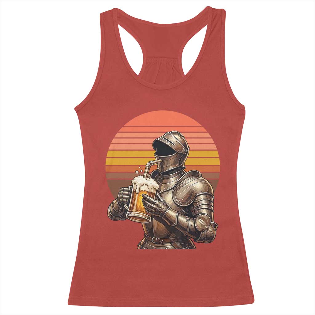 Funny Medieval Renaissance Drinker Racerback Tank Top Vintage Knight In Armor Beer Lover