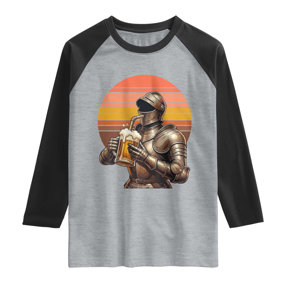 Funny Medieval Renaissance Drinker Raglan Shirt Vintage Knight In Armor Beer Lover