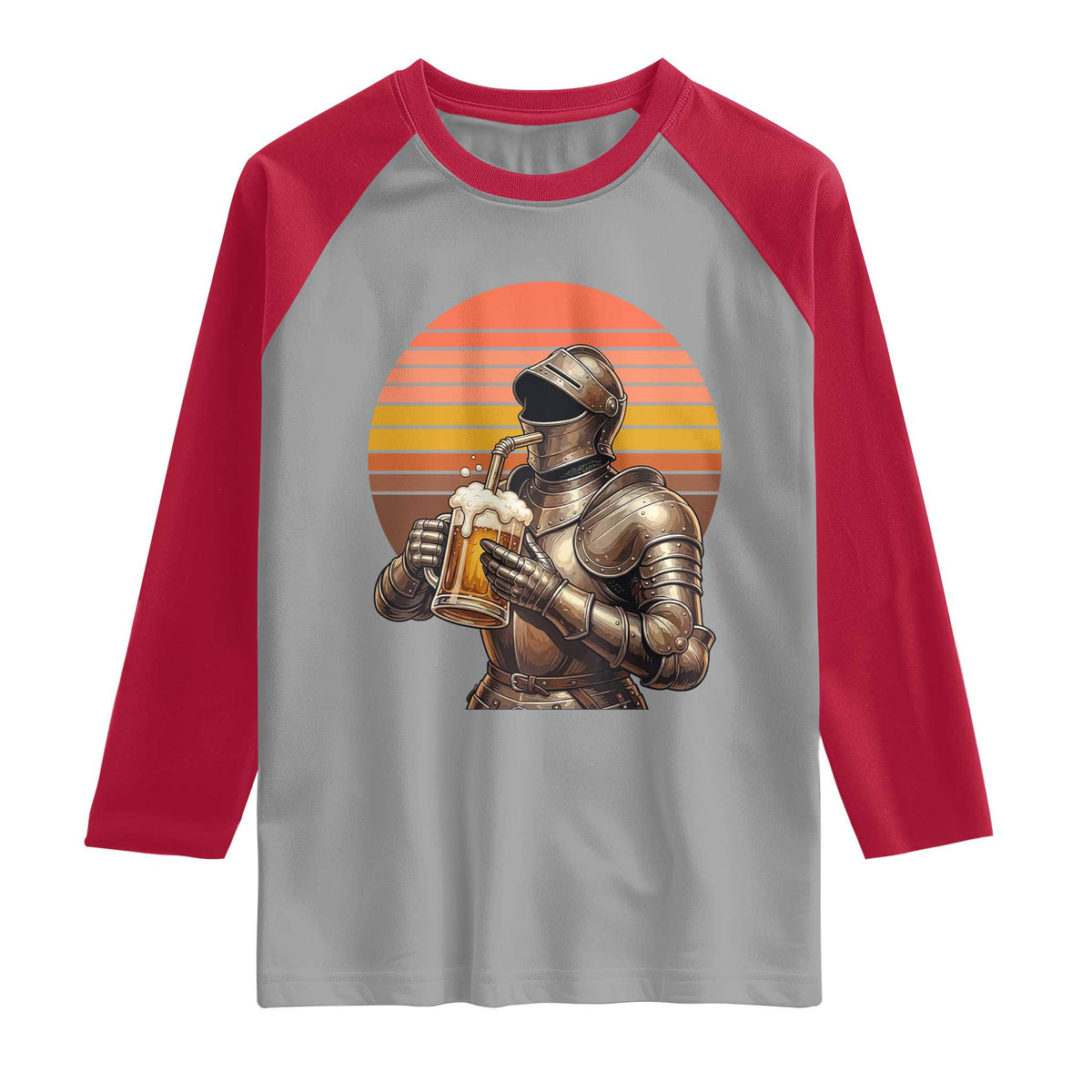 Funny Medieval Renaissance Drinker Raglan Shirt Vintage Knight In Armor Beer Lover