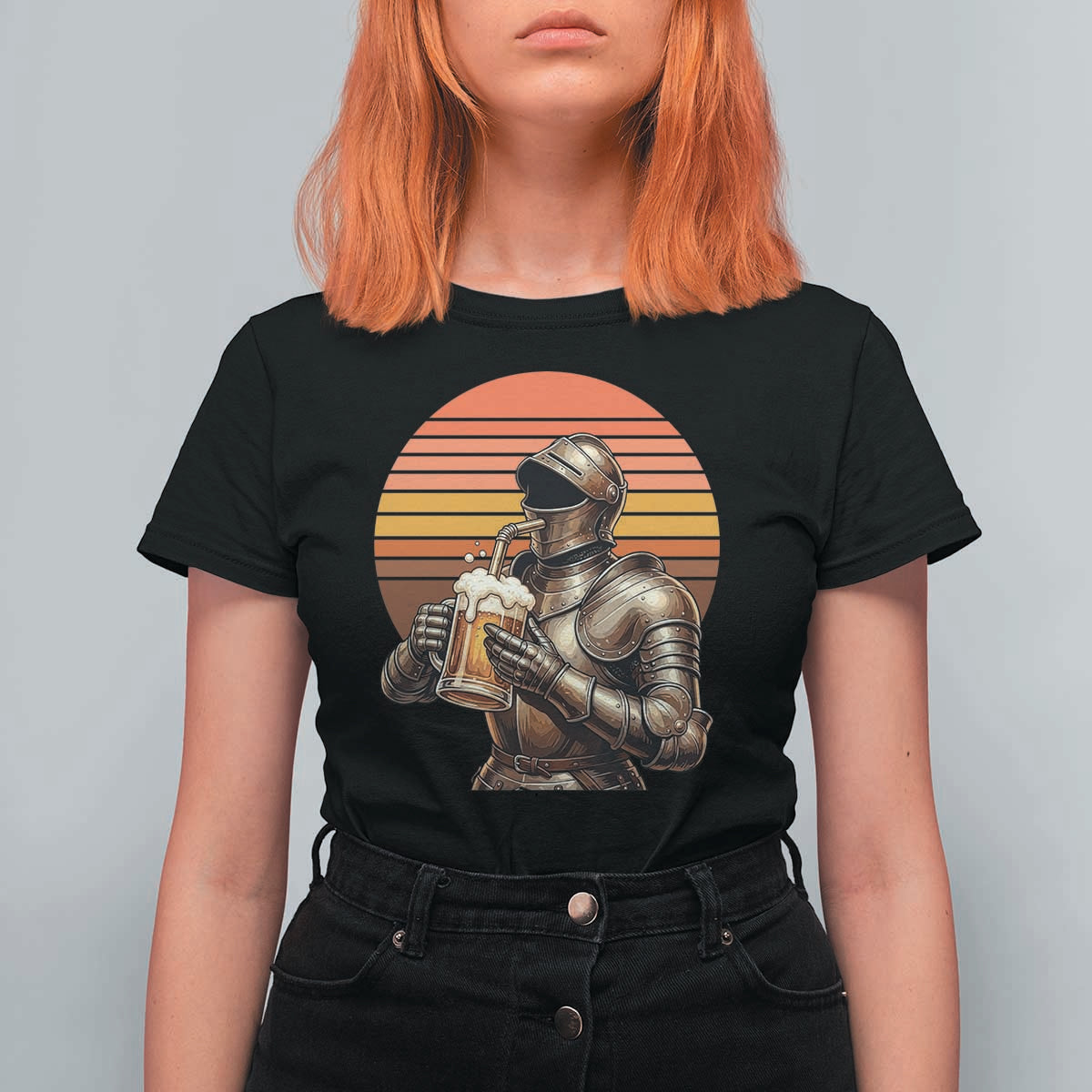 Funny Medieval Renaissance Drinker T Shirt For Women Vintage Knight In Armor Beer Lover