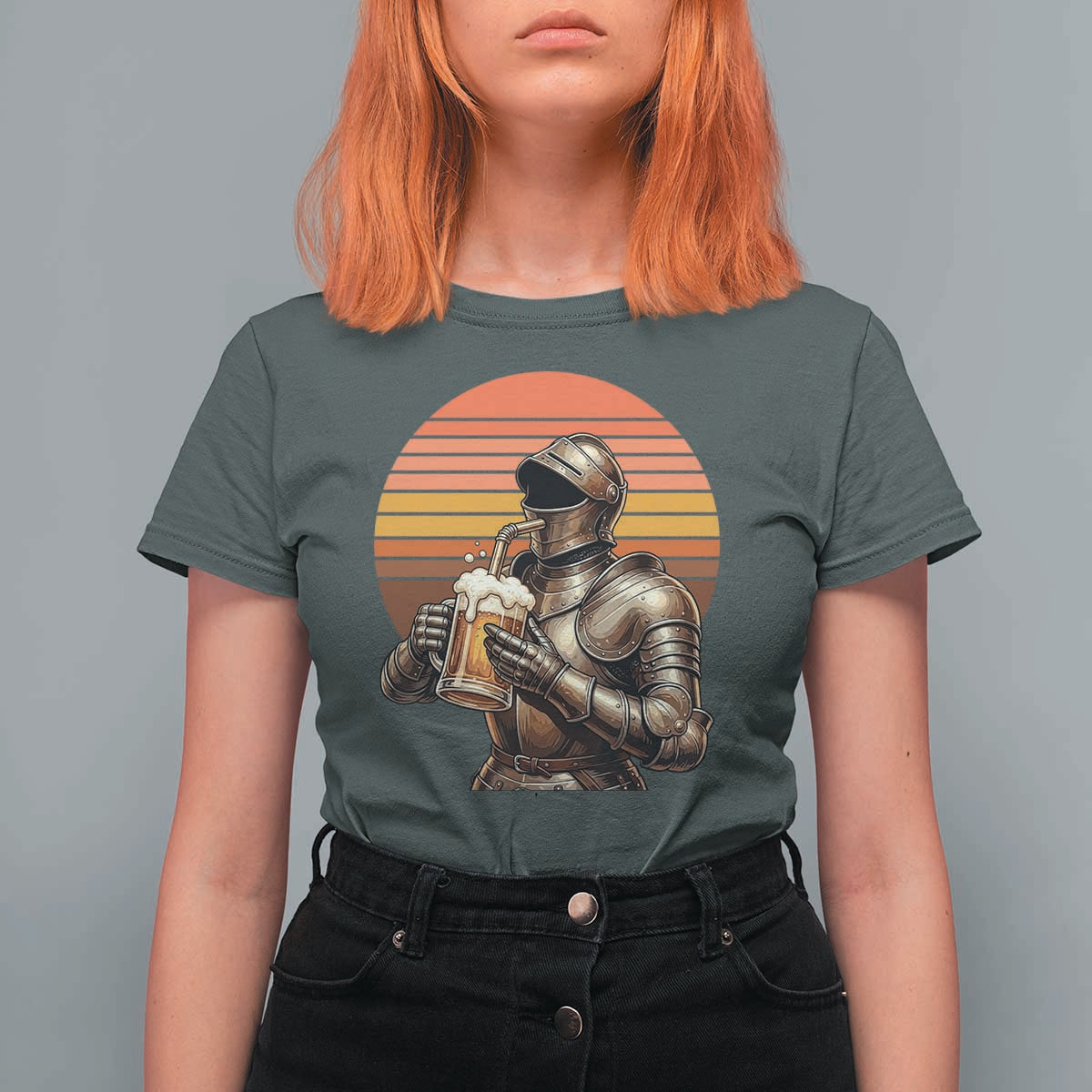 Funny Medieval Renaissance Drinker T Shirt For Women Vintage Knight In Armor Beer Lover
