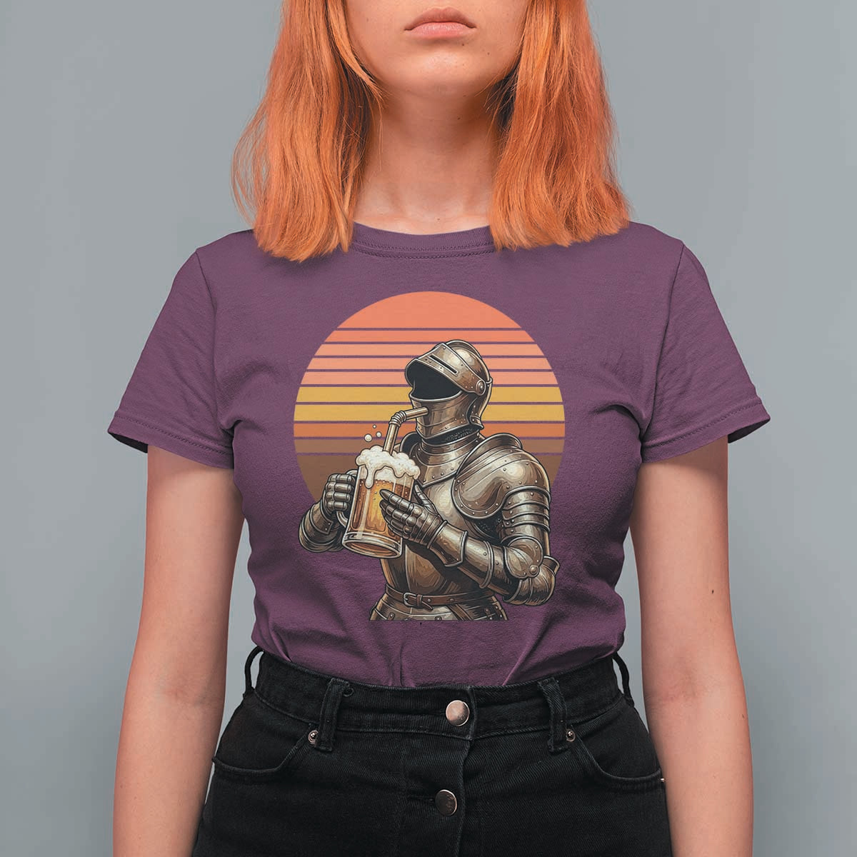 Funny Medieval Renaissance Drinker T Shirt For Women Vintage Knight In Armor Beer Lover