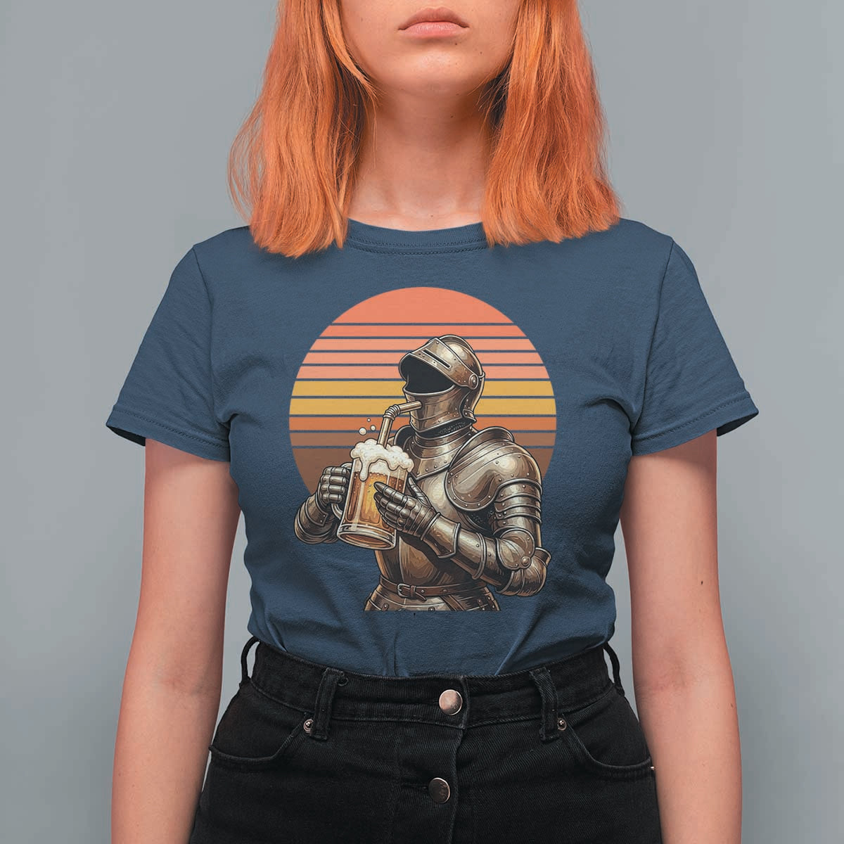Funny Medieval Renaissance Drinker T Shirt For Women Vintage Knight In Armor Beer Lover
