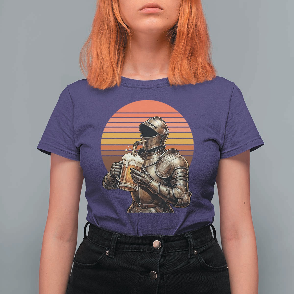 Funny Medieval Renaissance Drinker T Shirt For Women Vintage Knight In Armor Beer Lover