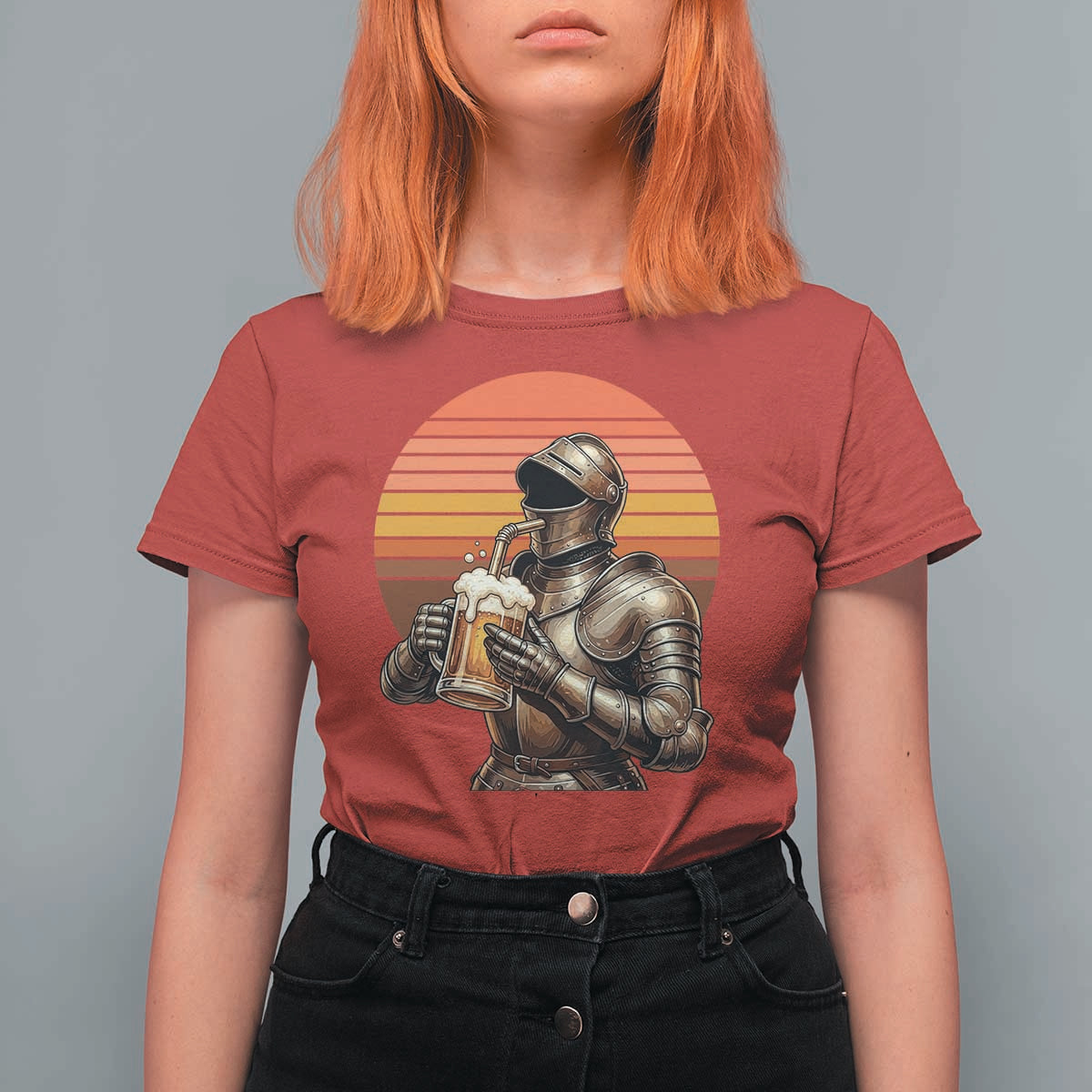 Funny Medieval Renaissance Drinker T Shirt For Women Vintage Knight In Armor Beer Lover