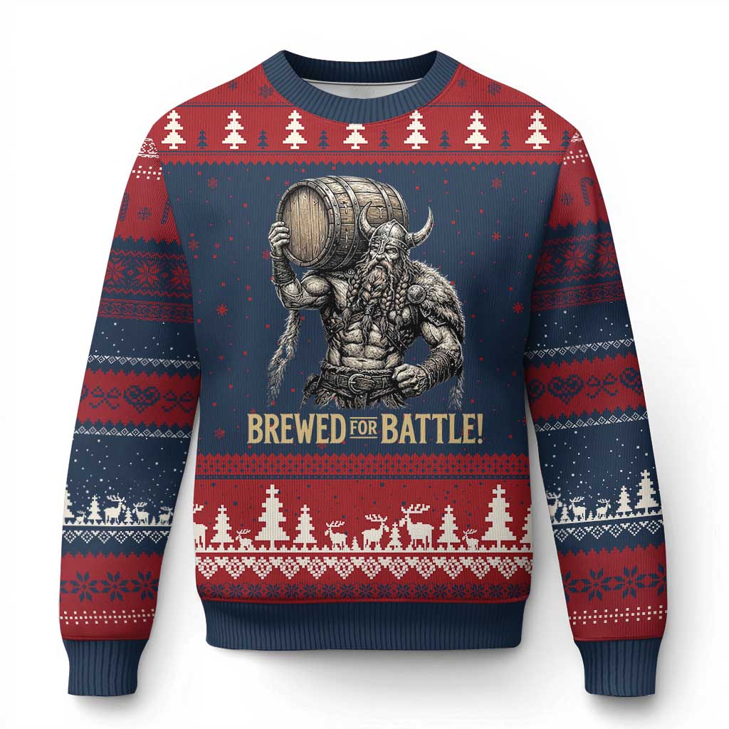 Vintage Viking Beer Drinker Warrior Gift Ugly Christmas Sweater Brewed For Battle