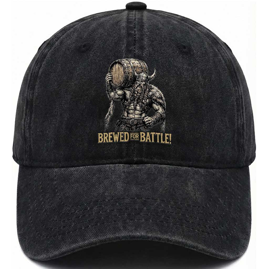Vintage Viking Beer Drinker Warrior Gift Washed Cotton Baseball Cap Brewed For Battle
