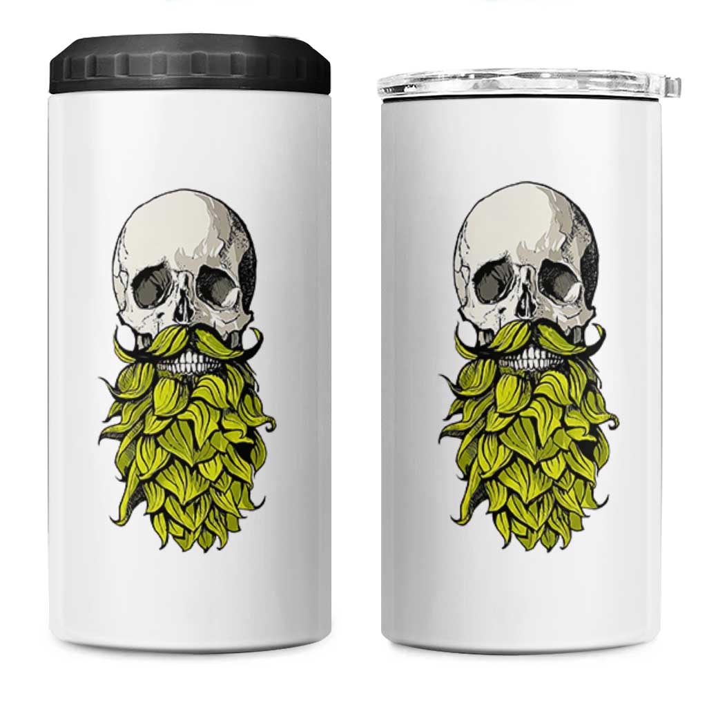 Vintage Craft Brewer Beer Lover Gift 4 in 1 Can Cooler Tumbler Beer Hops Beard Skull