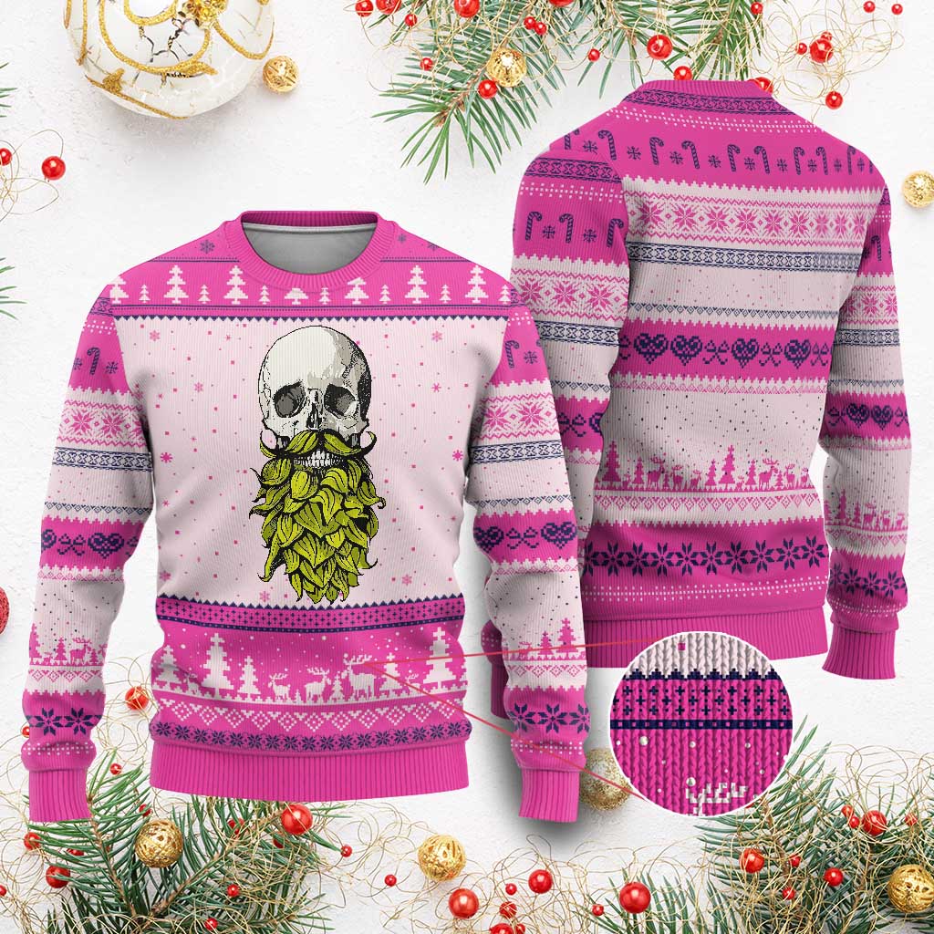 Vintage Craft Brewer Beer Lover Gift Ugly Christmas Sweater Beer Hops Beard Skull