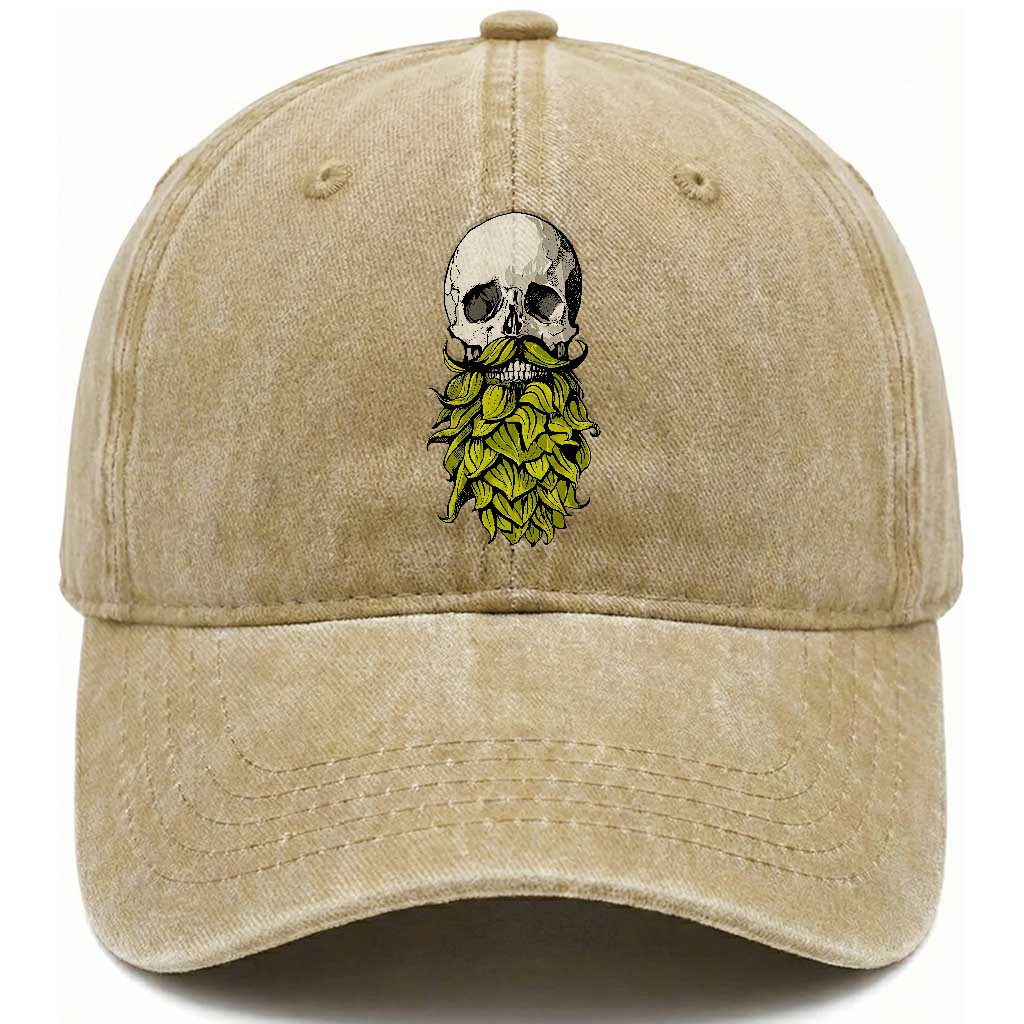 Vintage Craft Brewer Beer Lover Gift Washed Cotton Baseball Cap Beer Hops Beard Skull