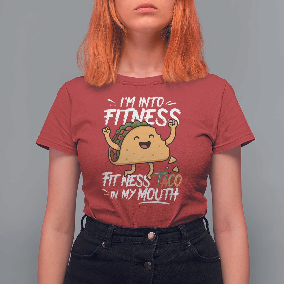 Funny Mexican Food Lover T Shirt For Women I Am Into Fitness Taco In My Mouth - Wonder Print Shop