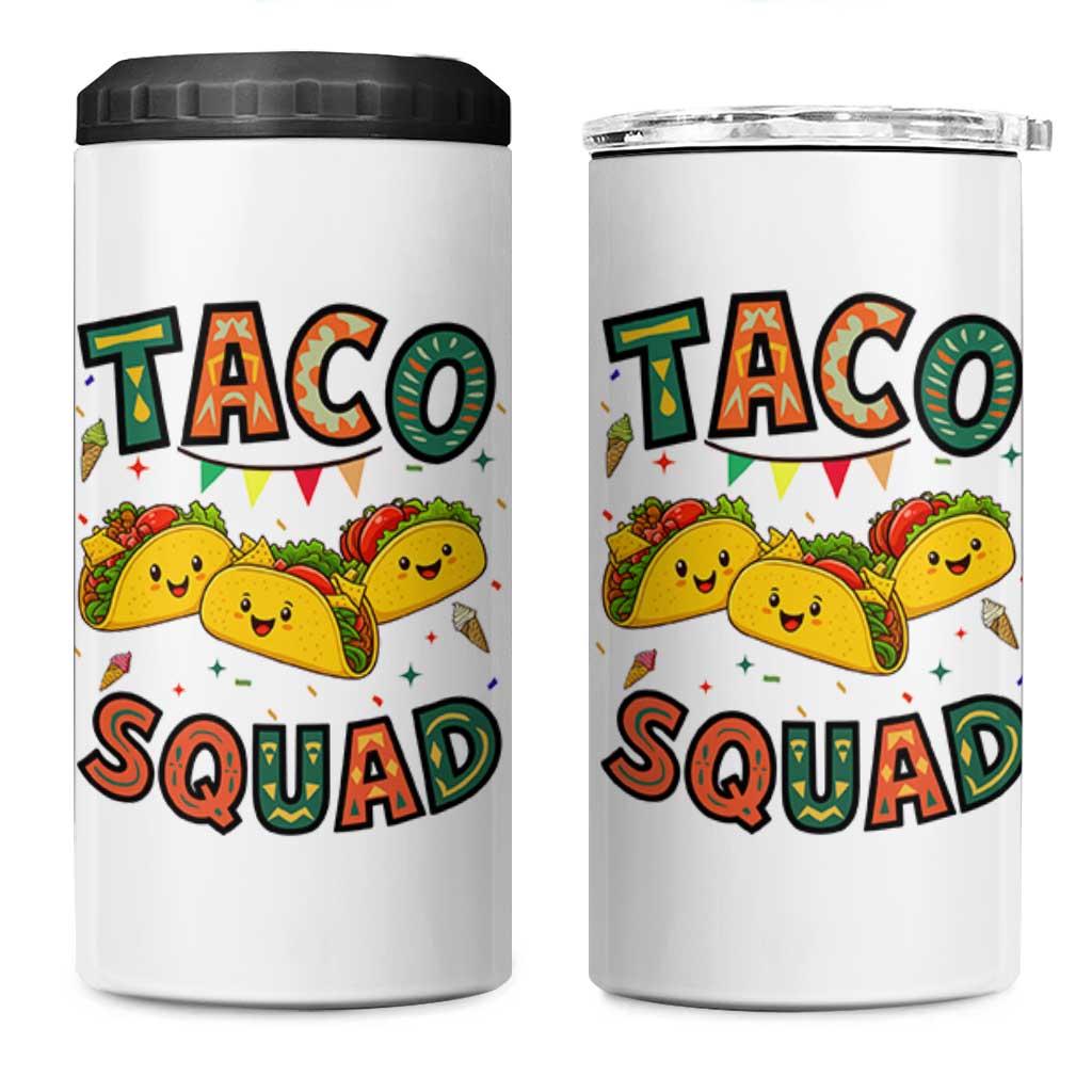 Taco Squad 4 in 1 Can Cooler Tumbler Funny Mexican Food Lovers Gift
