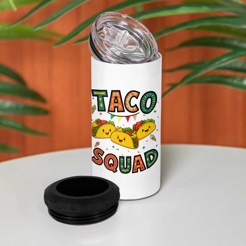 Taco Squad 4 in 1 Can Cooler Tumbler Funny Mexican Food Lovers Gift
