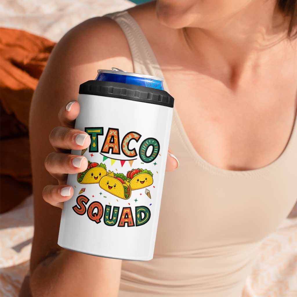 Taco Squad 4 in 1 Can Cooler Tumbler Funny Mexican Food Lovers Gift