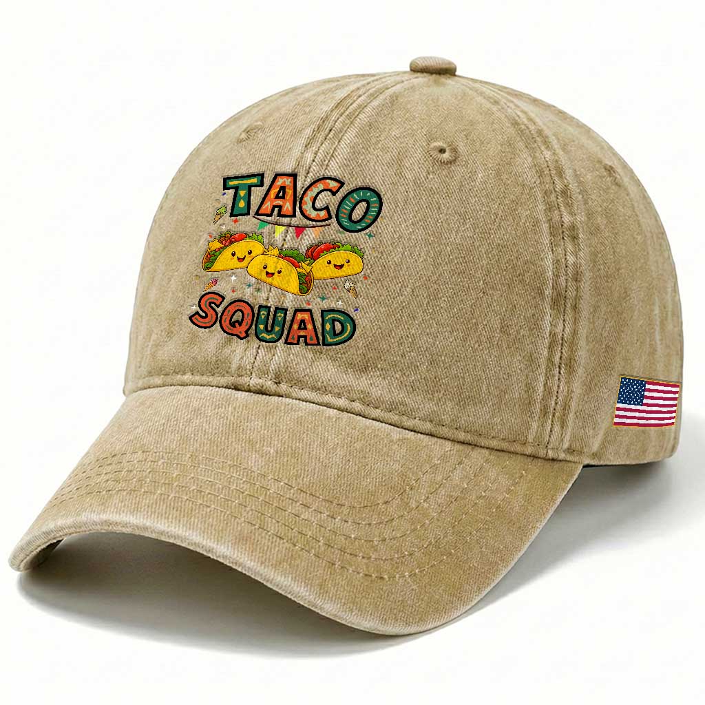 Taco Squad Washed Cotton Baseball Cap Funny Mexican Food Lovers Gift