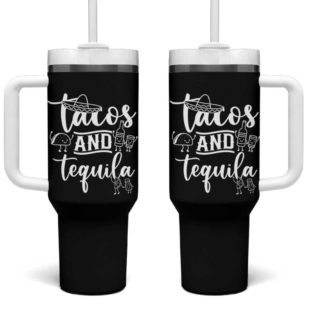 Tacos And Tequila Lover Tumbler With Handle Funny Humor Gift