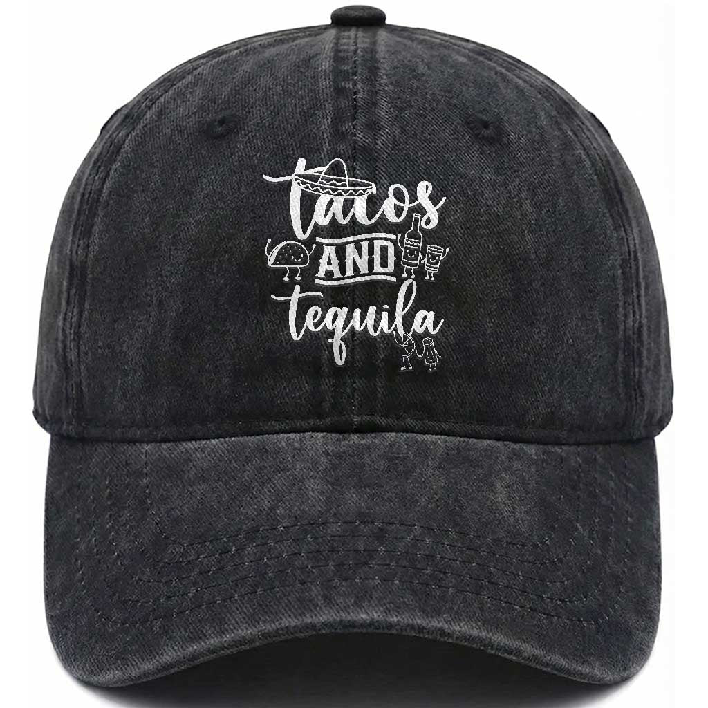 Tacos And Tequila Lover Washed Cotton Baseball Cap Funny Humor Gift