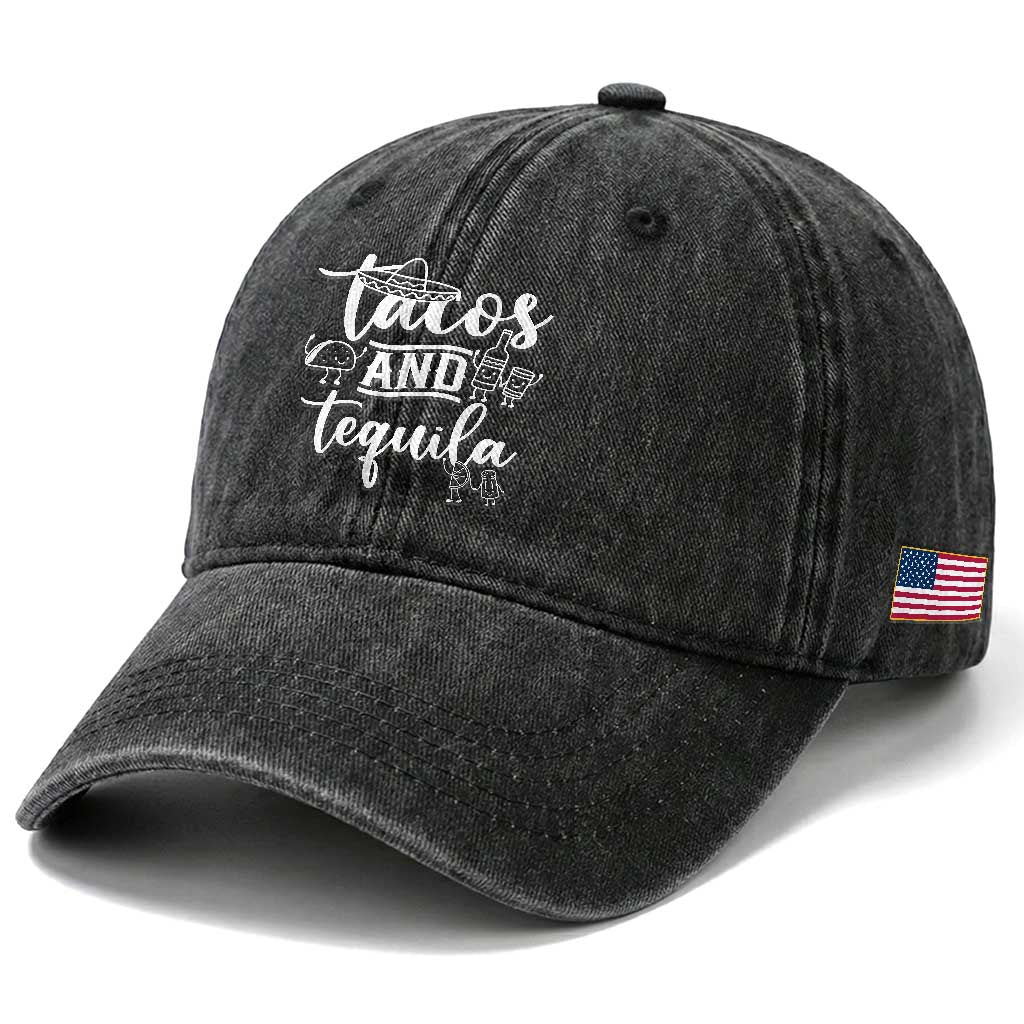 Tacos And Tequila Lover Washed Cotton Baseball Cap Funny Humor Gift