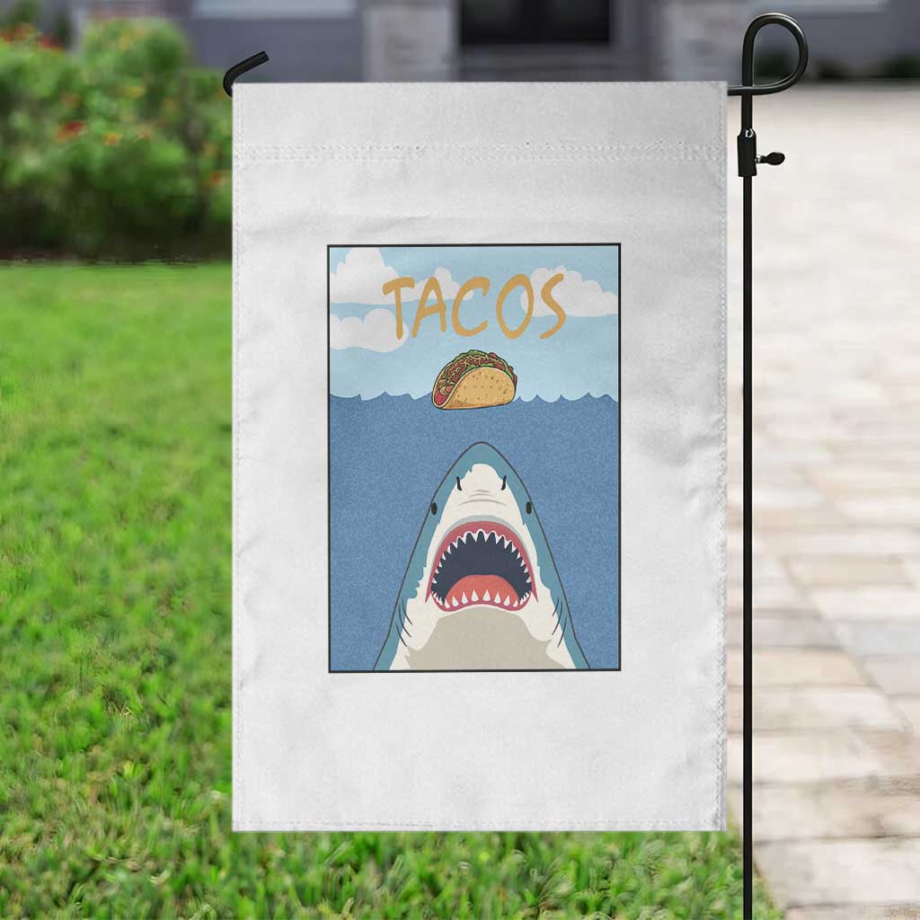 Funny Tacos Lover Garden Flag Shark Attack Humor Gift - Wonder Print Shop