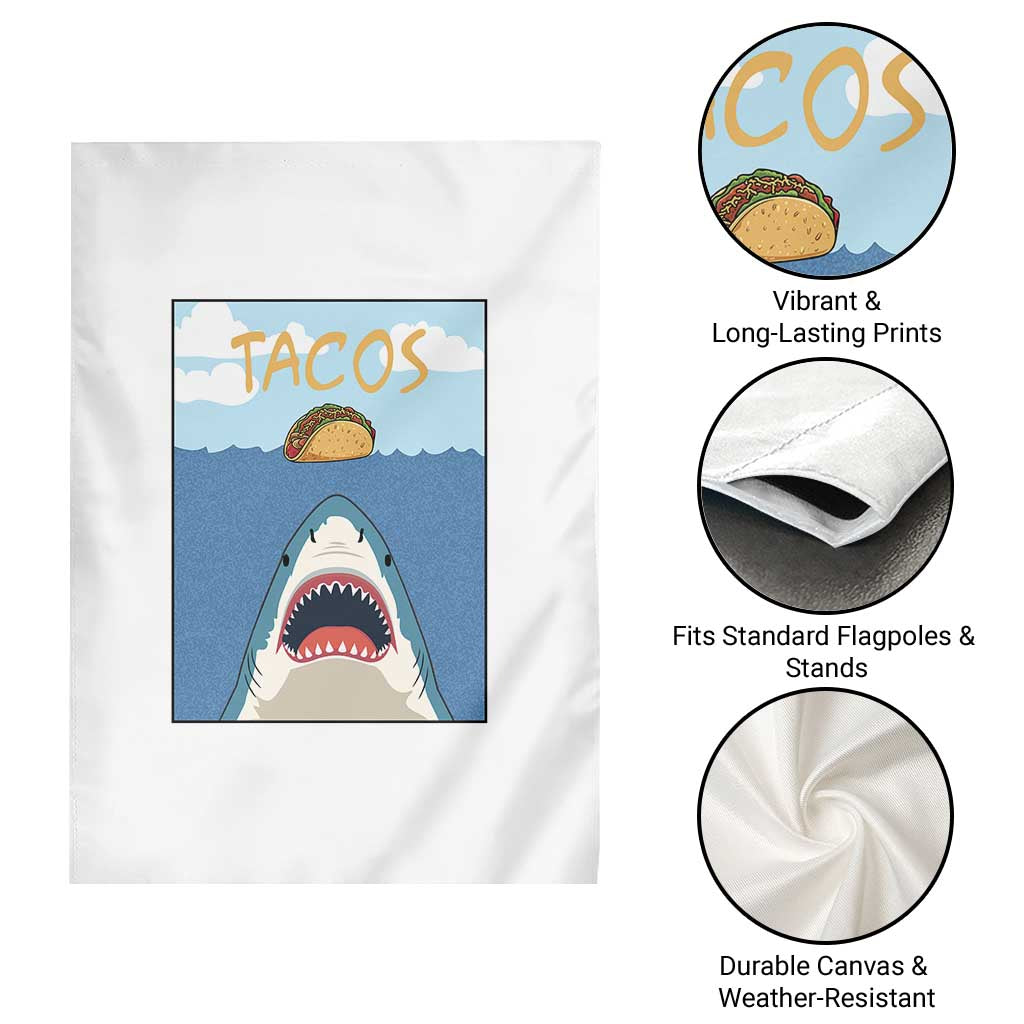 Funny Tacos Lover Garden Flag Shark Attack Humor Gift - Wonder Print Shop
