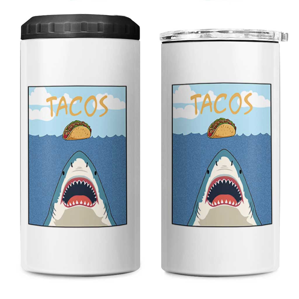 Funny Tacos Lover 4 in 1 Can Cooler Tumbler Shark Attack Humor Gift