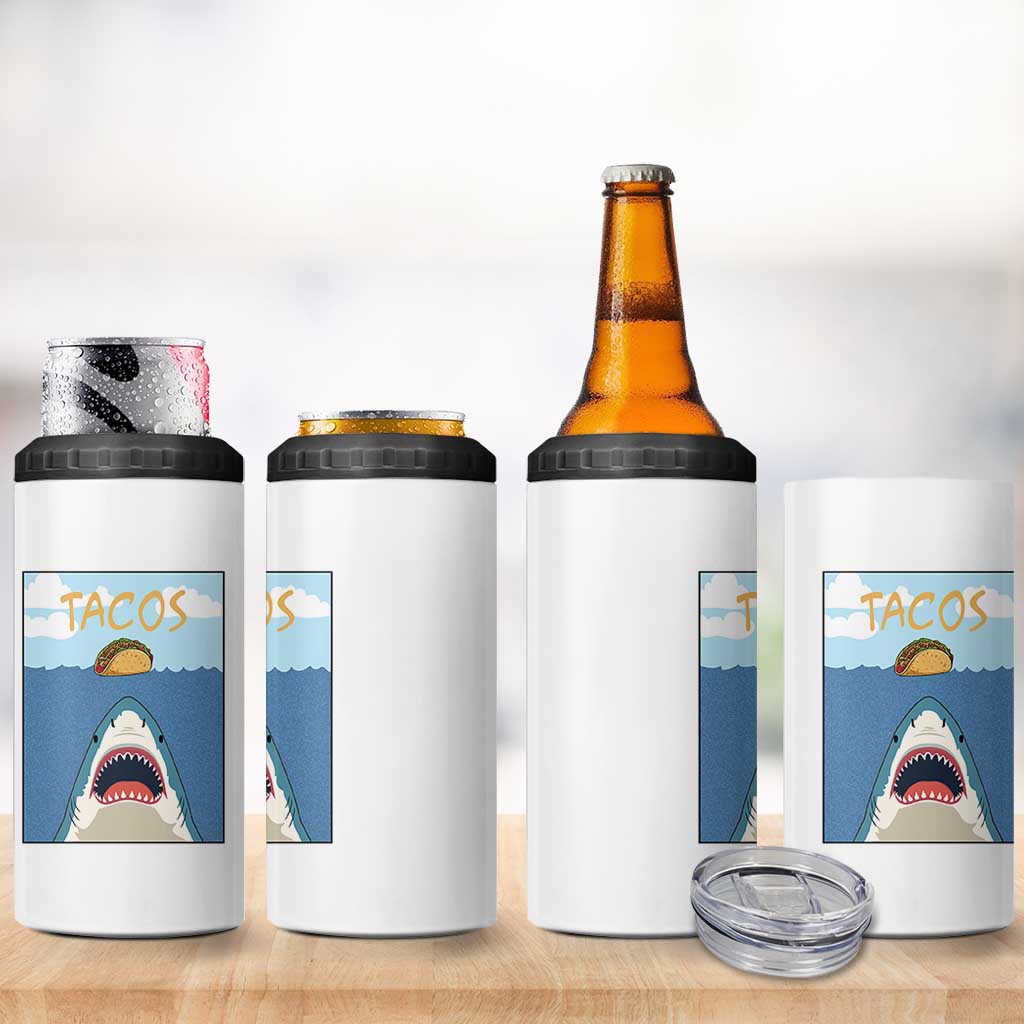 Funny Tacos Lover 4 in 1 Can Cooler Tumbler Shark Attack Humor Gift