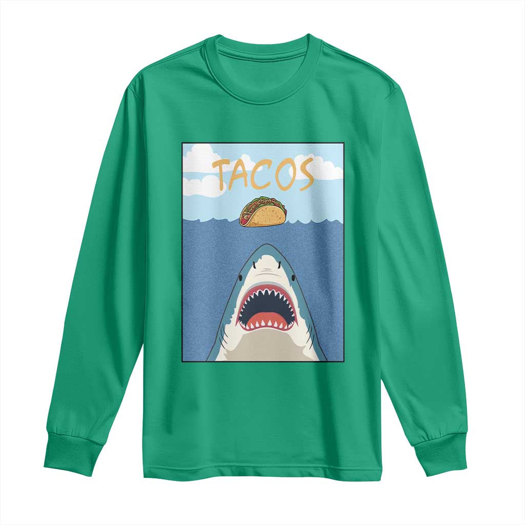Funny Tacos Lover Long Sleeve Shirt Shark Attack Humor Gift - Wonder Print Shop