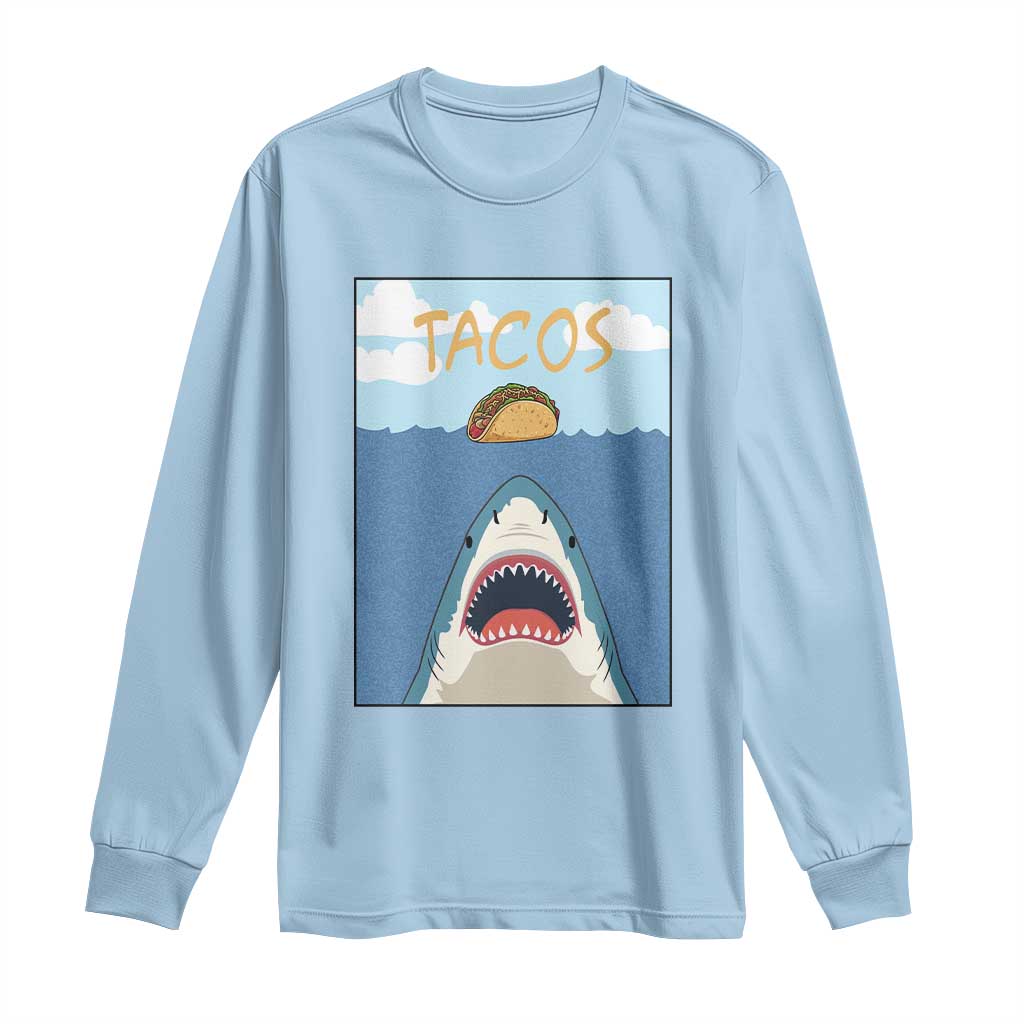 Funny Tacos Lover Long Sleeve Shirt Shark Attack Humor Gift - Wonder Print Shop