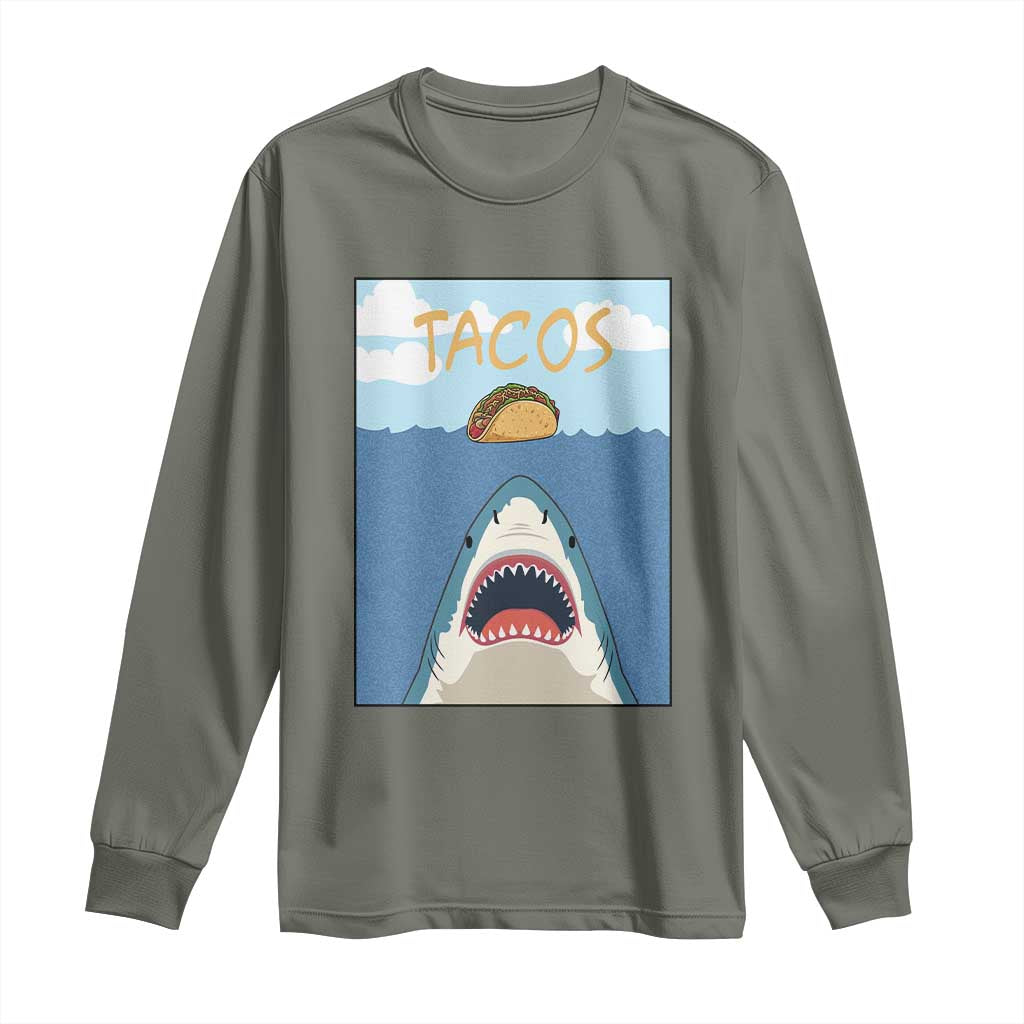Funny Tacos Lover Long Sleeve Shirt Shark Attack Humor Gift - Wonder Print Shop